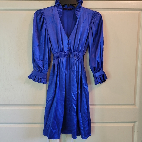 Vintage Betsey Johnson Royal Blue Victorian Silk Dress - Picture 1 of 8